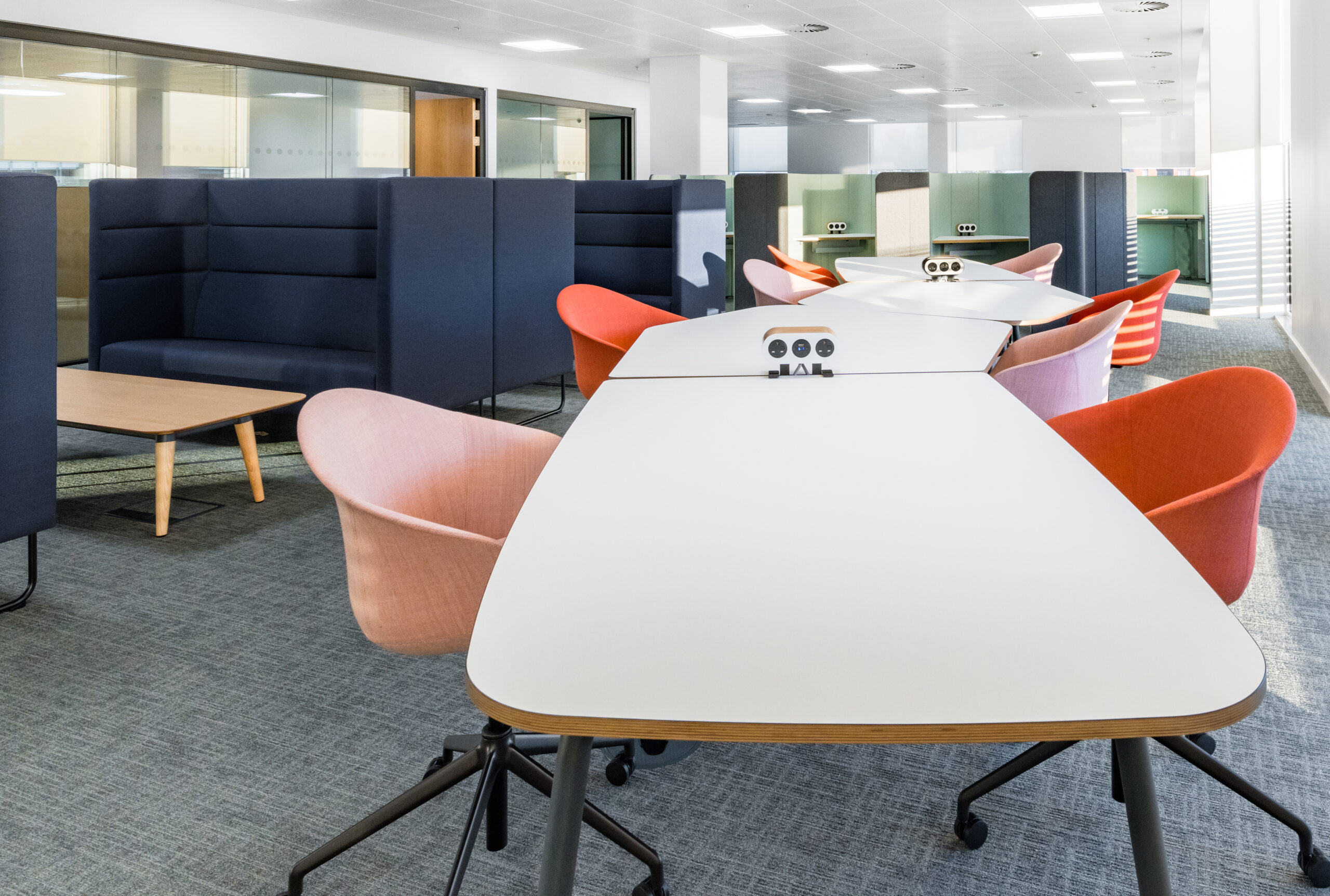 An office with Ocee and Four design office furniture with a large table and chairs in Crawley Council Town Hall.